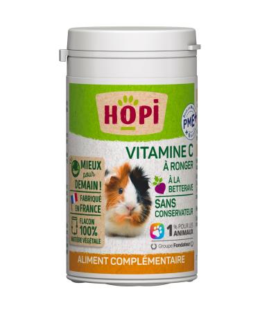 HOPI Complementary food for Guinea Pigs - 80 Vitamin C Tablets to chew - Beetroot flavor - No Preservatives No Coloring 100% Natural - Made in France