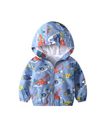 JinBei Jacket Boy Toddler Kids Hooded Jackets Baby Waterproof Windbreaker Hooded Zip Windproof Long Sleeve Coat Cloak Sunscreen Outwear Raincoat Cartoons Thick Clothes Soft Light and Thin 1-7 Years 100 Excavatrice