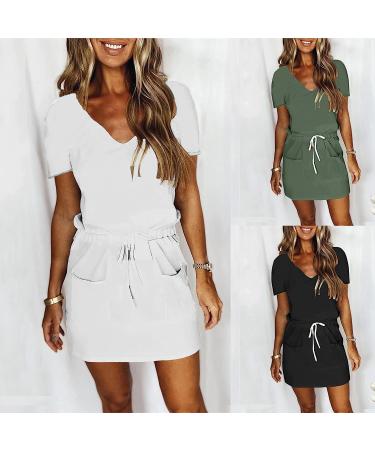 Women's Casual Summer Dress | V Neck Striped Sun Dress with Pockets - Black - Buy Online on GoSupps.com