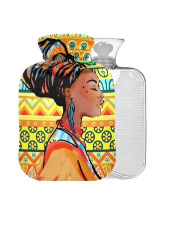 Hot Water Bottle with Cover African Woman BPA Free 2L Large Hot Water Bags for Pain Relief