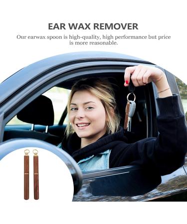 Stainless Steel Earwax Removal Tool with Ring - Portable Ear Cleaner Spoon (Wood Color) - Buy Online on GoSupps.com