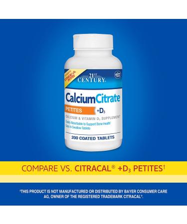 Buy 21st Century Calcium Citrate Petites + D3 - 200 Coated Tablets for Strong Bones - Buy Online on GoSupps.com