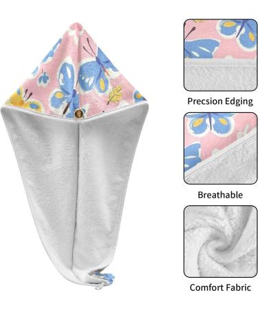 Blue Yellow Butterflies Hair Towel 2 Pack - Super Absorbent Quick Dry Hair Turbans for Women & Girls - Buy Online on GoSupps.com