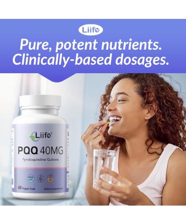 LIIFE High Potency PQQ 40mg (30 Servings) Pyrroloquinoline Quinone as PureQQ for Mitochondrial Support Cognitive Health & Energy Boost -Non-GMO Soy-Free Gluten-Free - Buy Online on GoSupps.com