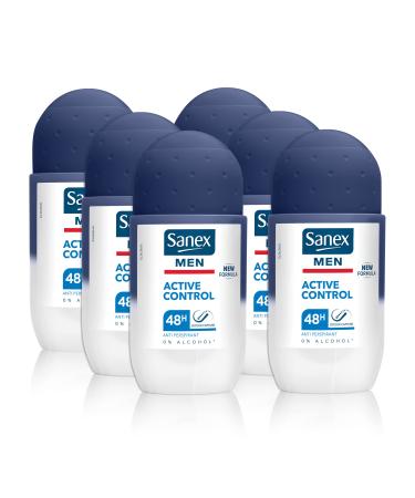 Sanex Men Active Control Antiperspirant Roll On Deodorant for Men with 48 Hour Odour Capture 0% Alcohol* Dermatologically Tested for All Skin Types Multipack 6 Pack 50ml Men 50 ml (Pack of 6) - Buy Online on GoSupps.com