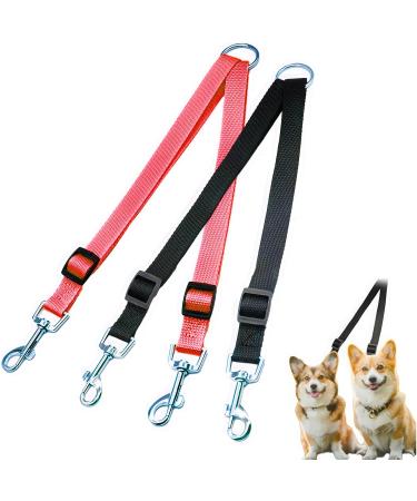 2 Double Dog Lead Adjustable Dog Lead Splitter Nylon Double Dog Lead for Puppy Walks Easy to Use-Dog Leash Coupler Lightweight Soft & Durable-(Red Black.)