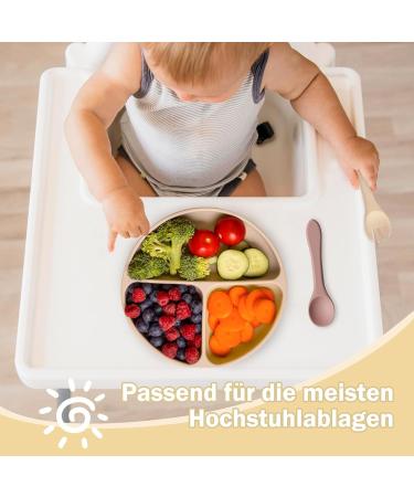 Baseola Silicone Baby Plate Set with Suction Cup & Lid | BPA-Free Divided Children's Dishes (3 Pieces Dark Green Brick Red Beige) - Perfect for Easy Mealtime - Buy Online on GoSupps.com