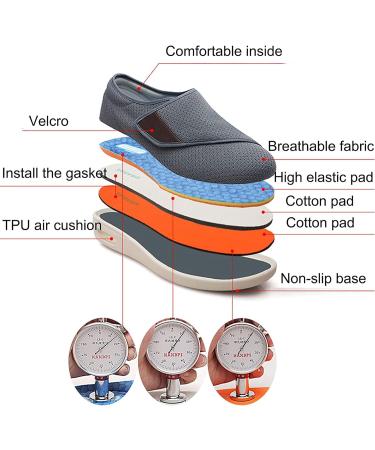 QDCZDQ Women's Edema Diabetic Walking Shoes - Lightweight Breathable Adjustable Closure Sneakers for Elderly Swollen Feet & Plantar Fasciitis - Grey - Size 6.5 - Buy Online on GoSupps.com