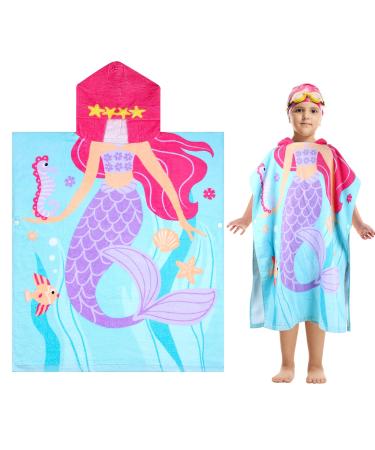 Flyish Direct bathing poncho children 100% cotton children's towel poncho children bath towel towel with hooded beach towels for boys and girls 70x60cm mermaid 70*60cm