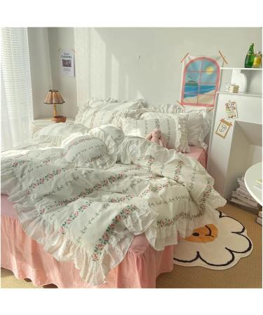 V-intage Ruffle lace Bedding Set Queen Size Bedroom Set Sheet Printed Duvet Cover Bed Sheets and Pillowcases Princess Bed Linen Soft (Flower King 4pcs) - Buy Online on GoSupps.com