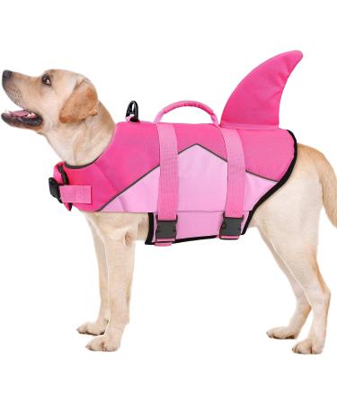 Malier Dog Life Jacket | Ripstop Dog Vest with Rescue Handle | Reflective Shark Design | Adjustable Straps | Pink | Large Size - Buy Online on GoSupps.com