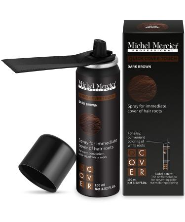 Michel Mercier Hair Root Touch Up Spray with Unique Applicator, Protects Hairline and Scalp Health, Fast and Easy Grey Hair Cover Up Concealer for Women and Men, Instant Gray Coverage (Dark Brown)