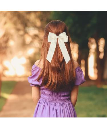 2 Pack Bow Hair Clips White Hair Bows for Women Girls Large Bow Clips Hair Barrette Hair Accessories Beige - Buy Online on GoSupps.com
