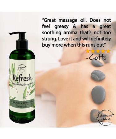 Refresh Massage Oil with Eucalyptus & Peppermint Essential Oils - All Natural Muscle Relaxer for Full Body Massage - Nut Free Formula 16oz (1 Pack) - Buy Online on GoSupps.com