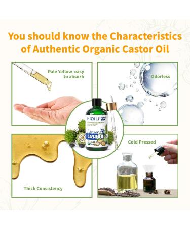 HIQILI Castor Oil Organic Cold Pressed Unrefined Glass Bottle, USDA Certified Organic, Hexane Free - Premium Grade Oil for Face, Hair Growth, Eyelash -3.38 Fl Oz - Buy Online on GoSupps.com