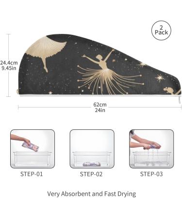 Gold Ballerinas Hair Towel 2 Pack - Super Absorbent & Quick Dry Hair Turbans for Women & Girls - Perfect Hair Drying Solution - Buy Online on GoSupps.com