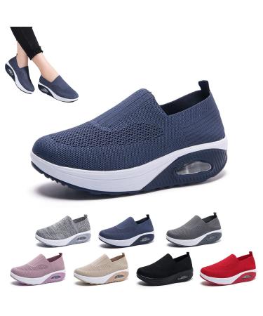 YTINGNICE Women's Air Cushion Slip On Walking Shoes Orthopedic Diabetic Comfortable Walking Shoes (Navy Blue US-9) Navy Blue US-9