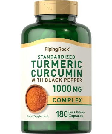 Piping Rock Turmeric Curcumin with Black Pepper 1000mg | 180 Capsules | Standardized Complex | Herbal Supplement | Non-GMO  Gluten Free