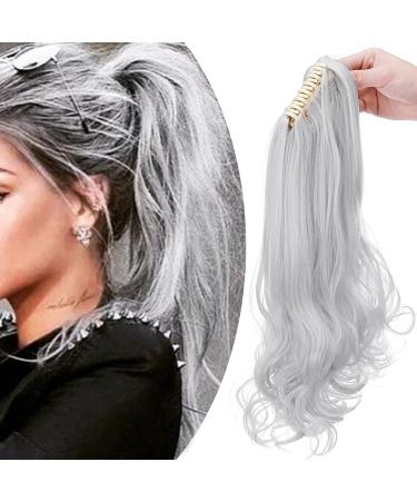 45cm ponytail extension ponytail braid with clamp hair part hair extension hair piece hair heat resistant (smooth+wavy) such as real hair silver gray 45 cm silver-gray