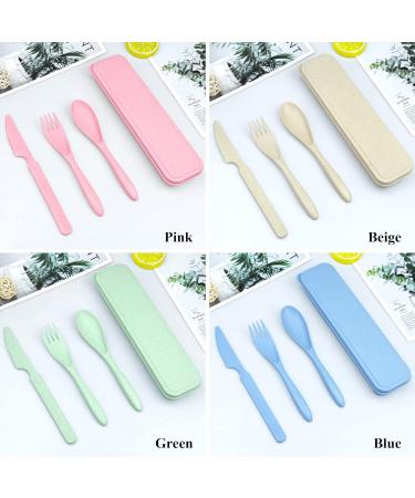Reusable Travel Utensils Set with Case - 4 Pack Portable Cutlery Kit for Camping and Lunch Box - Includes Knives, Forks, Spoons - Outdoor Flatware Set - Buy Online on GoSupps.com