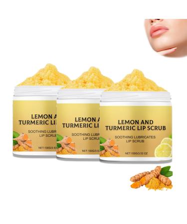 YOENBG Natural Turmeric Lemon Lip Scrub for Dark and Dull Lips Aloe Vera Scrub for Chapped & Dry Lips Moisturizes (3 Pieces)