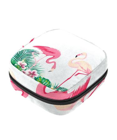 Menstruation pad bag with zipper women's napkin bag tampons collection bags for women and girls (tropical leaves flamingo)