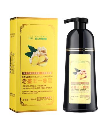 Ginger Essence Semi-Permanent Hair Dye Shampoo 3-in-1 Black Color For 100% Gray Coverage 16.9 Fl Oz - For Men and Women