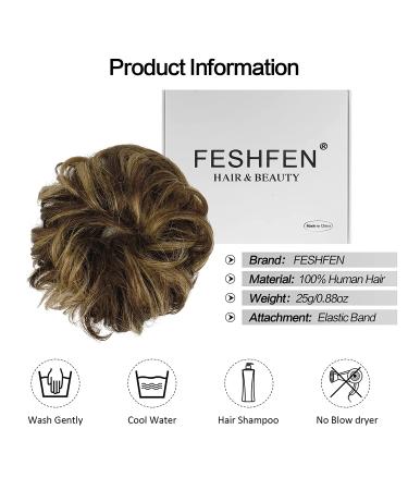 FESHFEN 100% Human Hair Messy Bun - Curly Hair Scrunchie Updo Extension 4P27# Brown Mixed Blonde - Buy Online on GoSupps.com