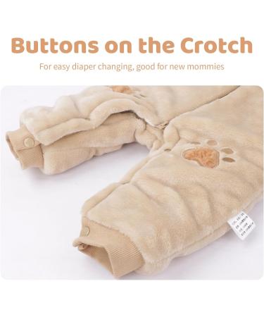 JiAmy Baby Boys Snowsuit | Girls Hooded Romper Winter Jumpsuit | Bear Cartoon Pajamas | Khaki 9-12 Months - Buy Online on GoSupps.com