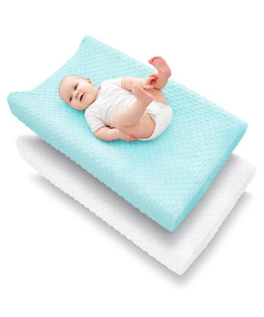 Cute Castle Changing Pad Cover - Ultra Soft Bean Dot Plush Changing Table Covers Breathable Baby Changing Pad Table Sheets for Boy and Girl (2 Pack White and Aquamarine) 16x32 Inch (Pack of 2) White and Aquamarine