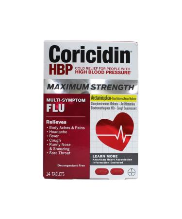 Coricidin Hbp Max Flu Dmx Size 24ct Maximum Strength Flu Relief Tablet