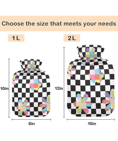 NAANLE Black & White Plaid Hot Water Bottle with Cover - 2L Heat Therapy for Back Pain Relief Hand/Foot Warmer & Neck Comfort - Buy Online on GoSupps.com