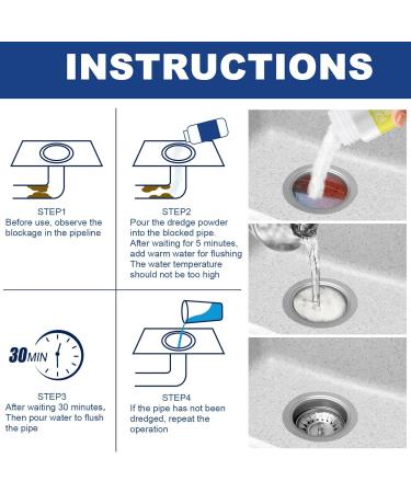 Toilet Pipe Cleaner - Powerful Dredge Powder with High-Density Formula - Toilet Pipe Powder Liquefied Fat Oil Lint Paper Hair Clogging Cleaning Dredge 100g - Buy Online on GoSupps.com