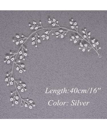 Chargances Bridal Pearl Hair Vine Headband - Boho Wedding Hairpiece for Bride, Bridesmaids, Flower Girls - Silver - Buy Online on GoSupps.com