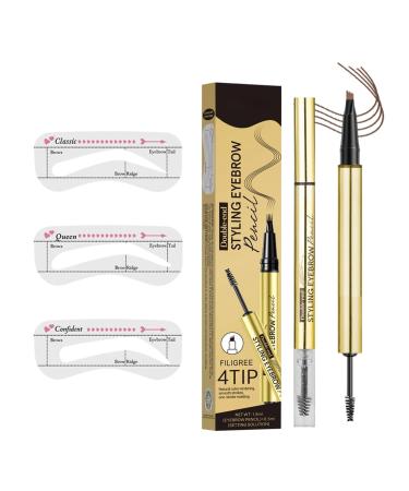 Esncddym Eyebrow Pencil - Double Ended with 4 Tips Gel Eyebrow Pen - Long-Lasting Sweat-Resistant Women's Beauty Accessory for Everyday Wear Sports Evening Professional Photography