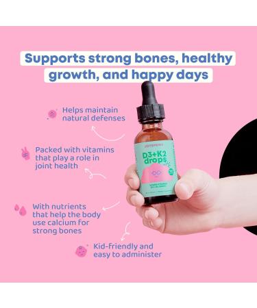 JoySpring Vitamin D3 Kids Drops with K2 Liquid Supplement for Calcium Absorption & Joint Health 360 Servings (2 fl oz) Vitamin D Kids Ages 3-18 Unflavored 2 Fl Oz (Pack of 1) - Buy Online on GoSupps.com