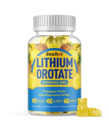 Lithium Orotate Gummies 5mg Low Dose Lithium Supplements with Magnesium & NAC for Mood & Stress Relief Gentle & Highly Absorbable Sugar Free Vegan Pectin Pineapple 60 Chews