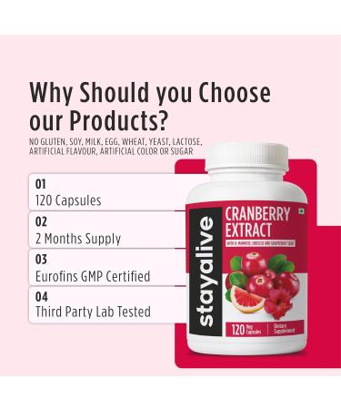 STAY ALIVE Cranberry Pills for Women and Men 1000mg with D-mannose, Hibiscus and Grapefruit Seed Extract, 120 Count, D-mannose Cranberry Supplement, Vegan, Non-GMO & Gluten-Free Powder Capsules - Buy Online on GoSupps.com