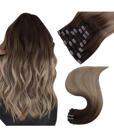 Easyouth Human Clip in Real Hair Extensions Balayage Brown to Blonde Clip in Hair Extensions Clip in Ombre Hair Brown Clip in Extensions Remy Long 20 Inch 100g 7Pcs 20" 2-7Pcs Clip #2/6/18