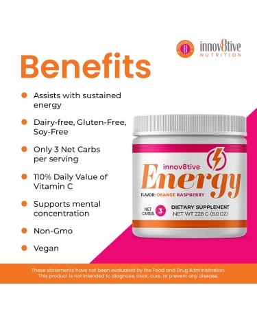 Innov8tive Energy Orange Raspberry Drink Mix | B Vitamins for Energy & Cognitive Focus | 228g Energy Supplement - Buy Online on GoSupps.com