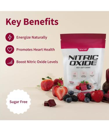 Buy Snap Supplements Nitric Oxide Beet Chews - Natural Energy Booster Sugar-Free Organic Beetroot & COQ10 - 60 Soft Chews for Healthy Blood Flow & Circulation - Buy Online on GoSupps.com