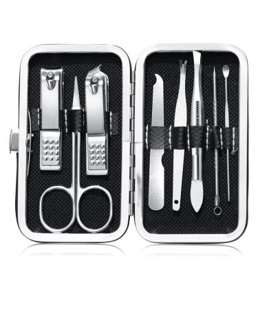 8 pieces manicure set sharp nail file portable nail clipper fashion professional stainless steel nail clip set nail cutter for fingers and toenails men women friends and parents