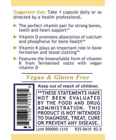 Premier Research Labs Vegan D3+K2 - Vitamin D3 K2 Supplement with 5000 IU Vitamin D and K2 as MK7 Bone Support and Heart Health for Women and Men - 60 Plant-Based Capsules - Buy Online on GoSupps.com