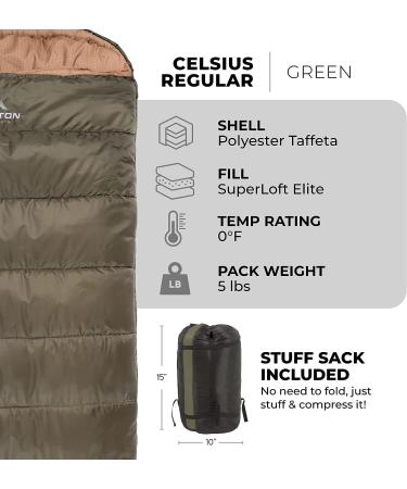 TETON Sports Regular Camping Sleeping Bag - Green Poly Liner | Family-Friendly Design - Buy Online on GoSupps.com