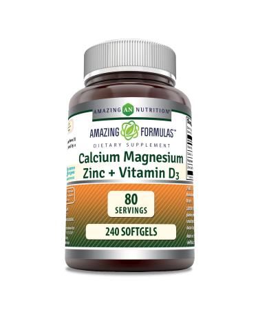Amazing Formulas Calcium Magnesium Zinc D3 240 Softgels Supplement | Non-GMO | Gluten Free (Pack of 1)