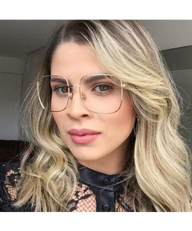 Square Gold Frame Reading Glasses for Women | Vintage Anti-Blue Light Eyeglasses | +1 Presbyopic Readers - C1 Gold - Buy Online on GoSupps.com