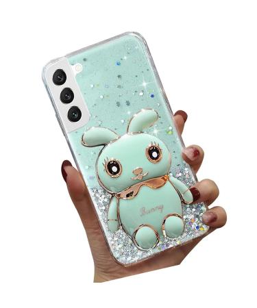 Tivenfezk nadoli for samsung galaxy s22 hare hidden stand shell caricature glitter rabbits stand soft silicone bling cell phone case transparent protective cover samsung galaxy s22 green