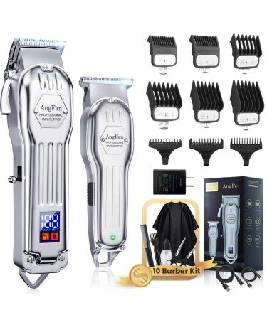 Hair Clippers for Men with Charger T-Blade Hair Beard Trimmer Kit Professional Clippers for Hair Cutting Kit with Led Display Cordless Clippers for Men Women Kids Barber Grooming Kit for Household Silver-new