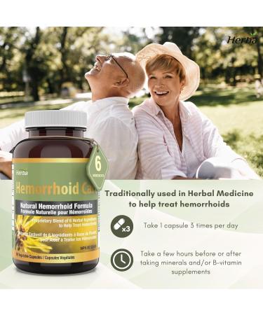 Herba Hemorrhoids Treatment Supplement 90 Capsules | 6 Natural Ingredients including Collinsonia Diosmin Hesperidin Horse Chestnut Witch Hazel and Psyllium Husk to Help Treat Hemorrhoids Naturally | Hemorrhoid Care - Buy Online on GoSupps.com