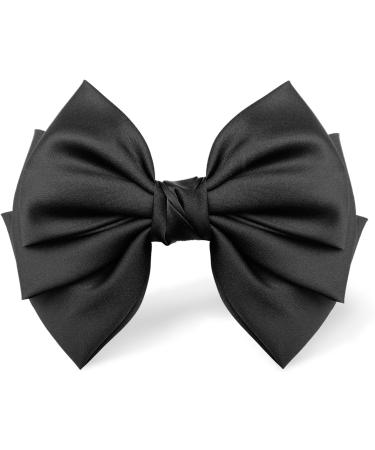 Bow Hair Clip Hair Bows for Women Big Bowknot Hairpin French Hair Clips with Ribbon Solid Color Hair Barrette Clips Soft Satin Silky Hair Bows for Women Girls(Black-1PC) - Buy Online on GoSupps.com